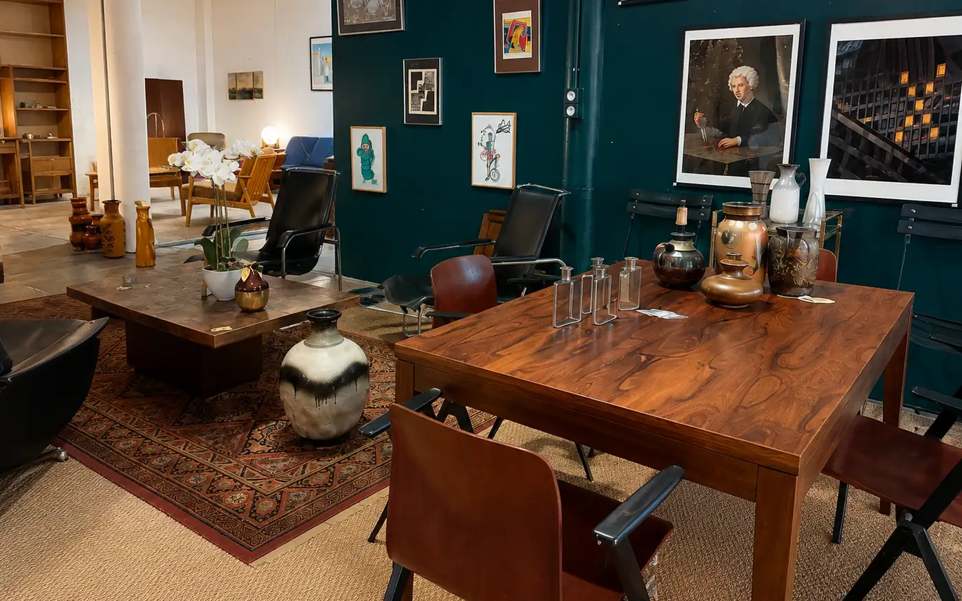 Le stand Vintage by Gabriel au Forum des Antiquaires de Toulouse : mobilier design, sièges, céramiques et œuvres du XXe siècle